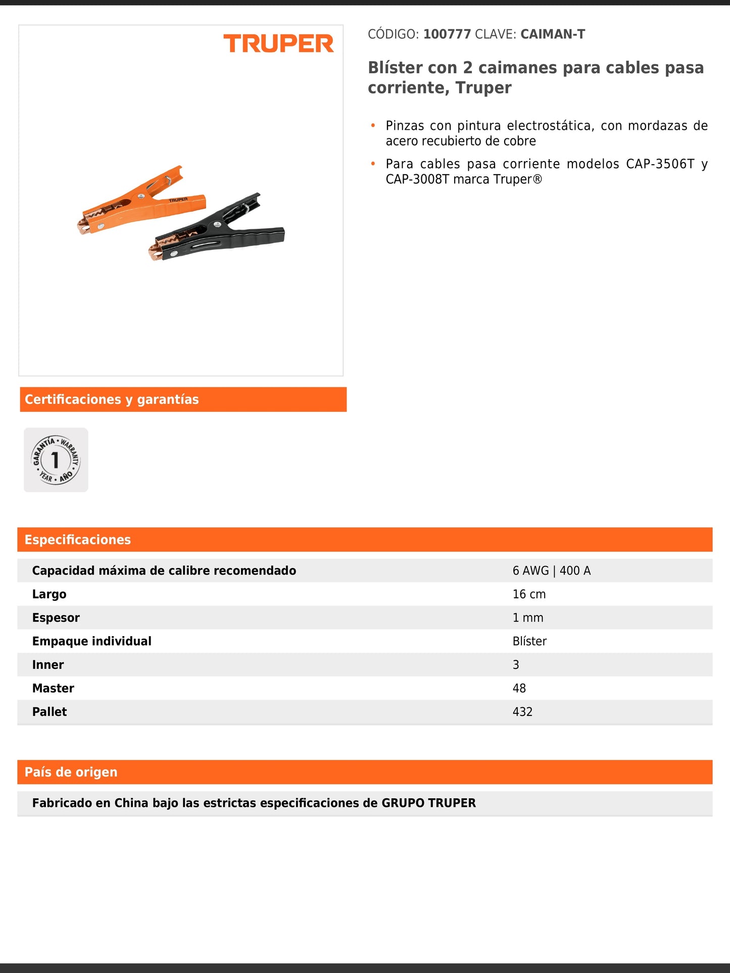 Blíster con 2 caimanes para cables pasa corriente