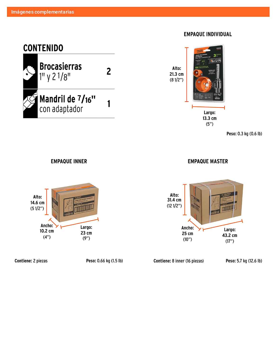 Juego 3 piezas para instalacion de cerraduras