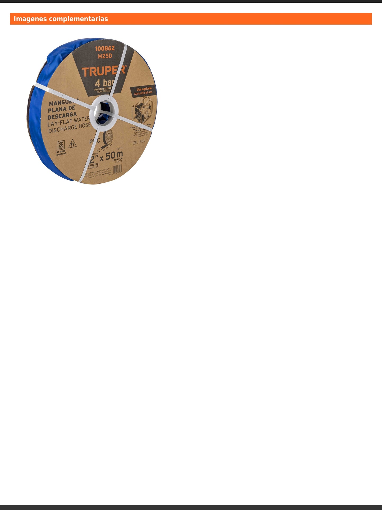 Rollo de manguera plana de 2 pulgadas por 50 m de descarga para motobomba