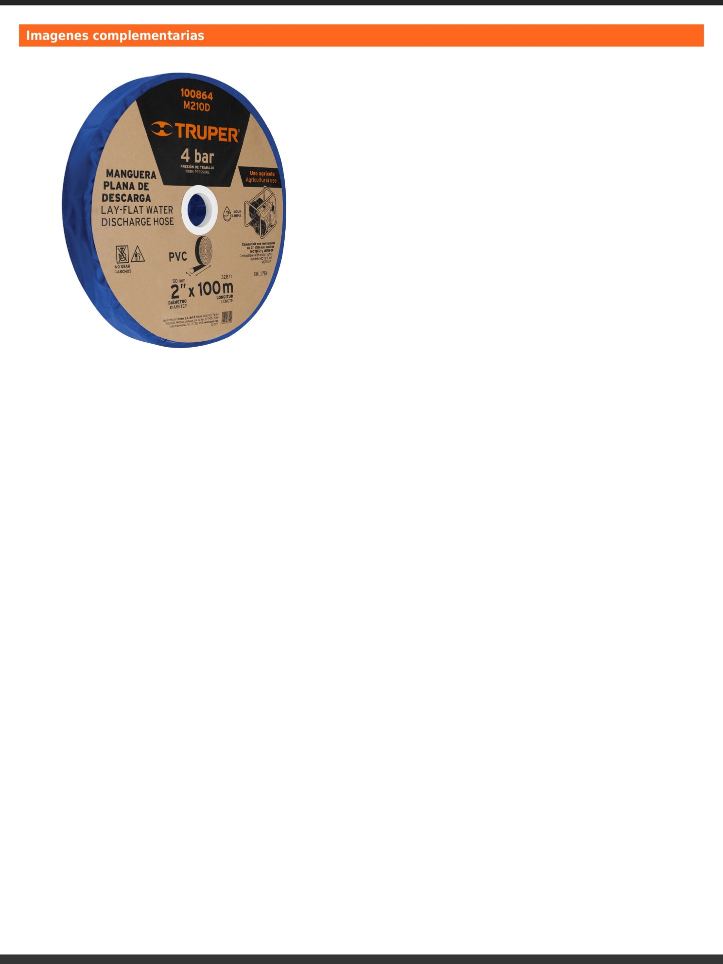 Rollo de manguera plana de 2 pulgadas por 100 m de descarga para motobomba