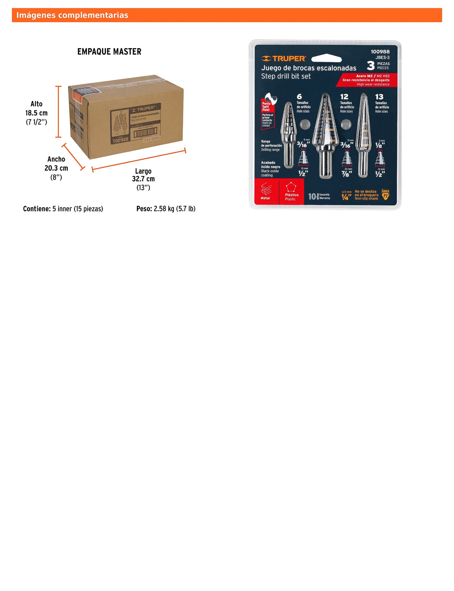 Juego de 3 brocas escalonadas de óxido negro