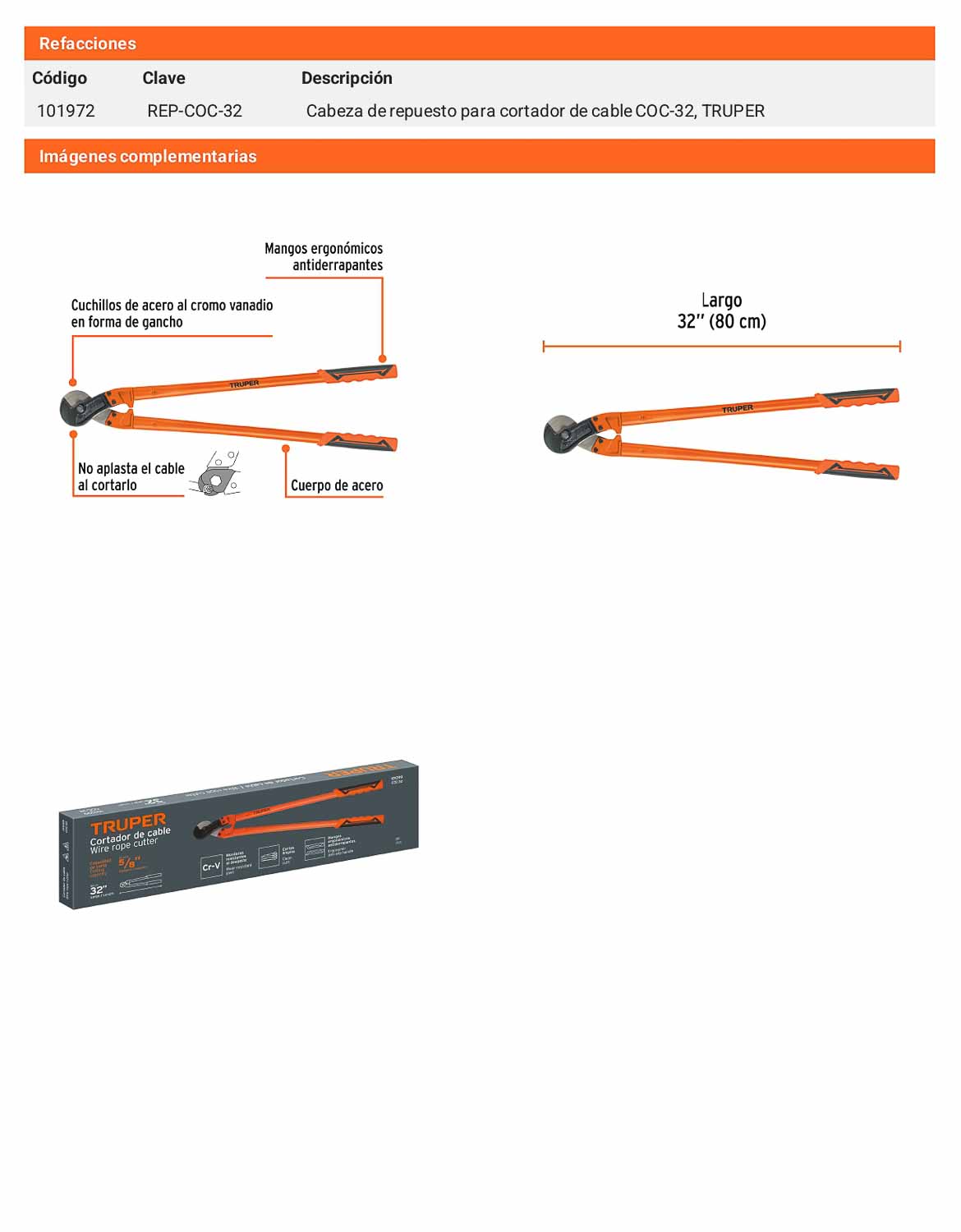 Cortador de cable y alambre 32 pulg.