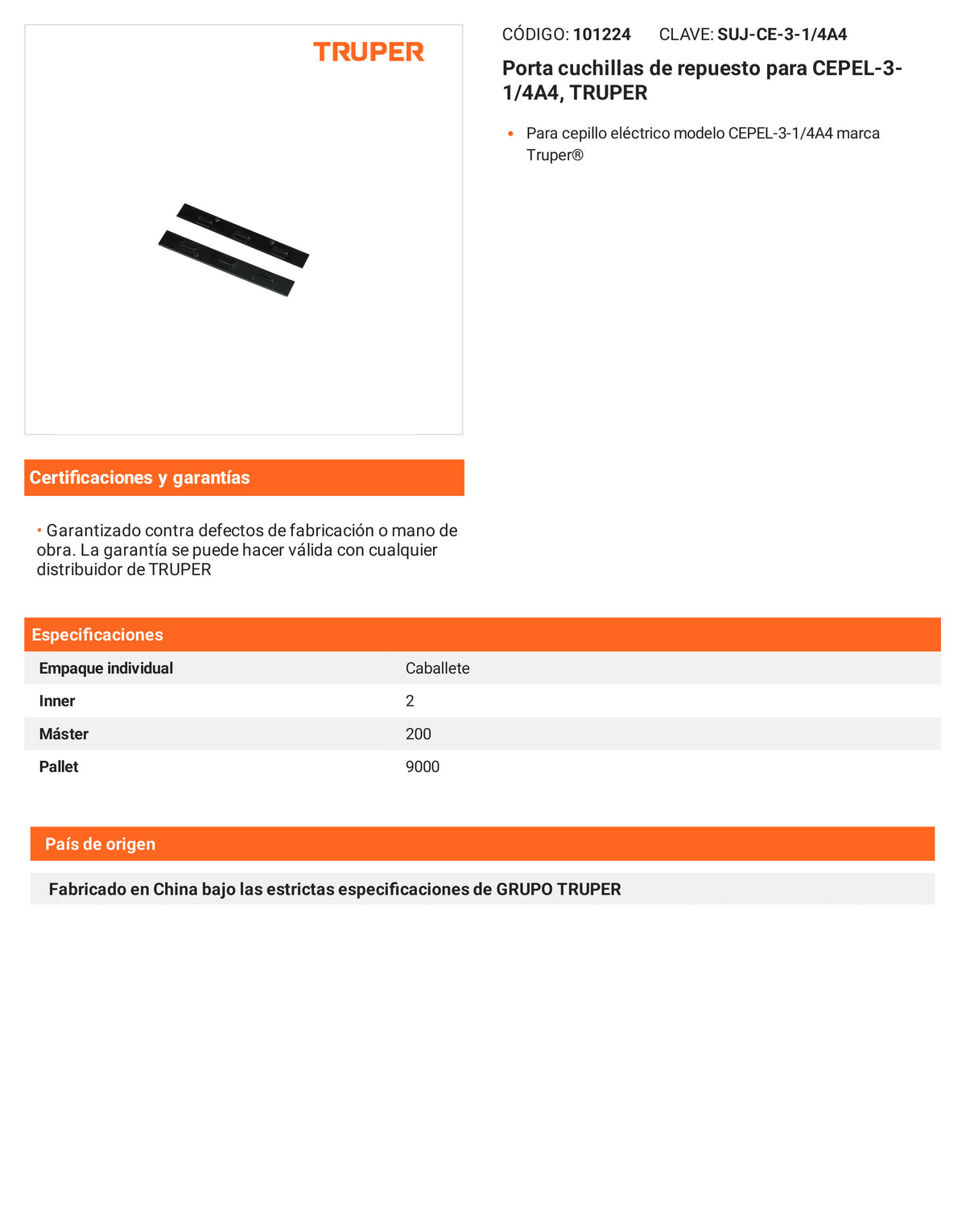 Ficha tecnica - Porta cuchillas para CEPEL-3-1/4A4 - SKU 101224