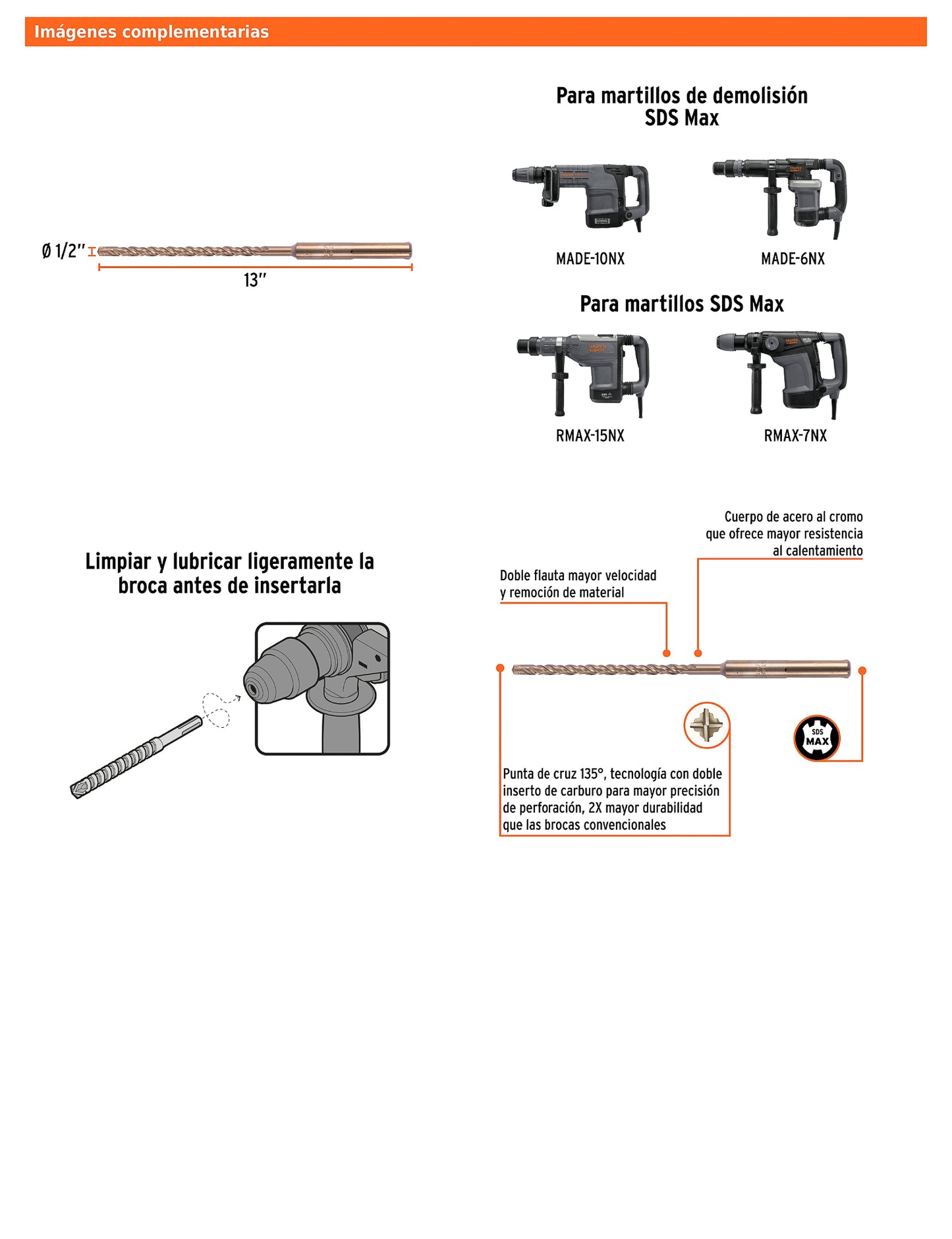 Broca SDS max de 1/2" x 13"