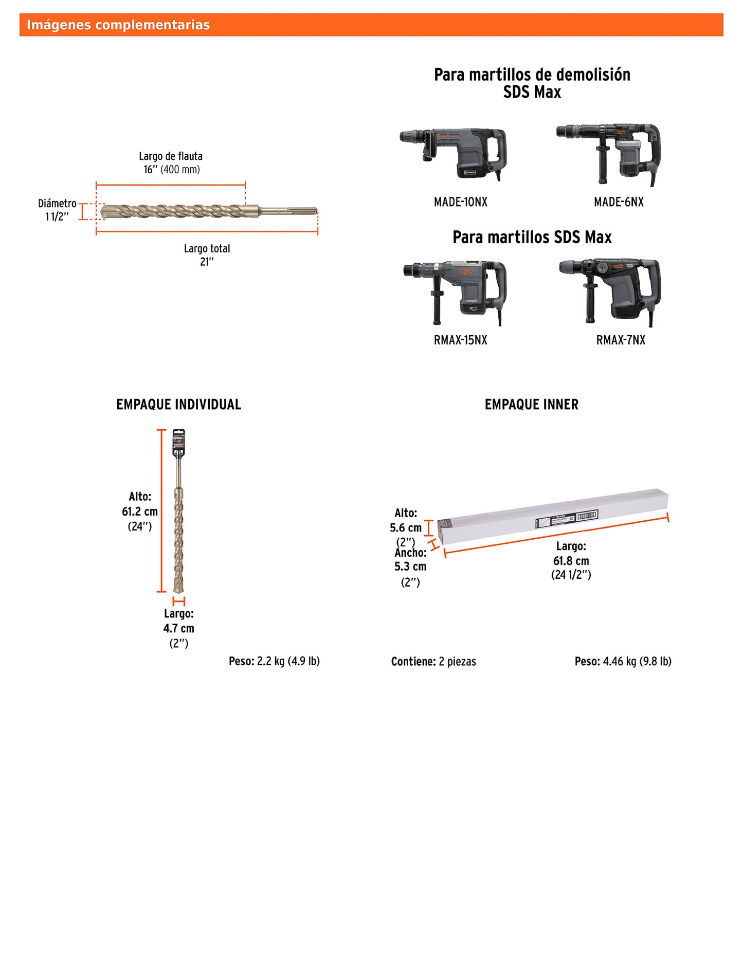 Broca SDS max de 1-1/2" x 21"