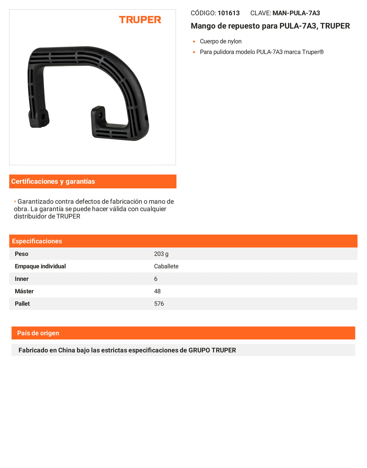Ficha tecnica - Mango para PULA-7A3 - SKU 101613