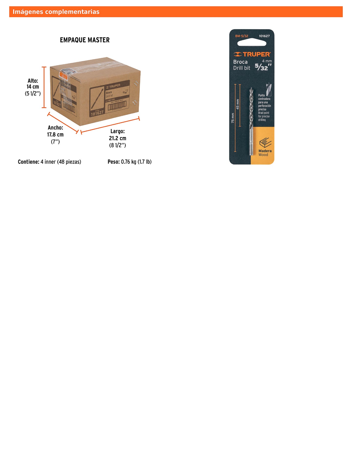 Broca para madera con punta centradora de 5/32"