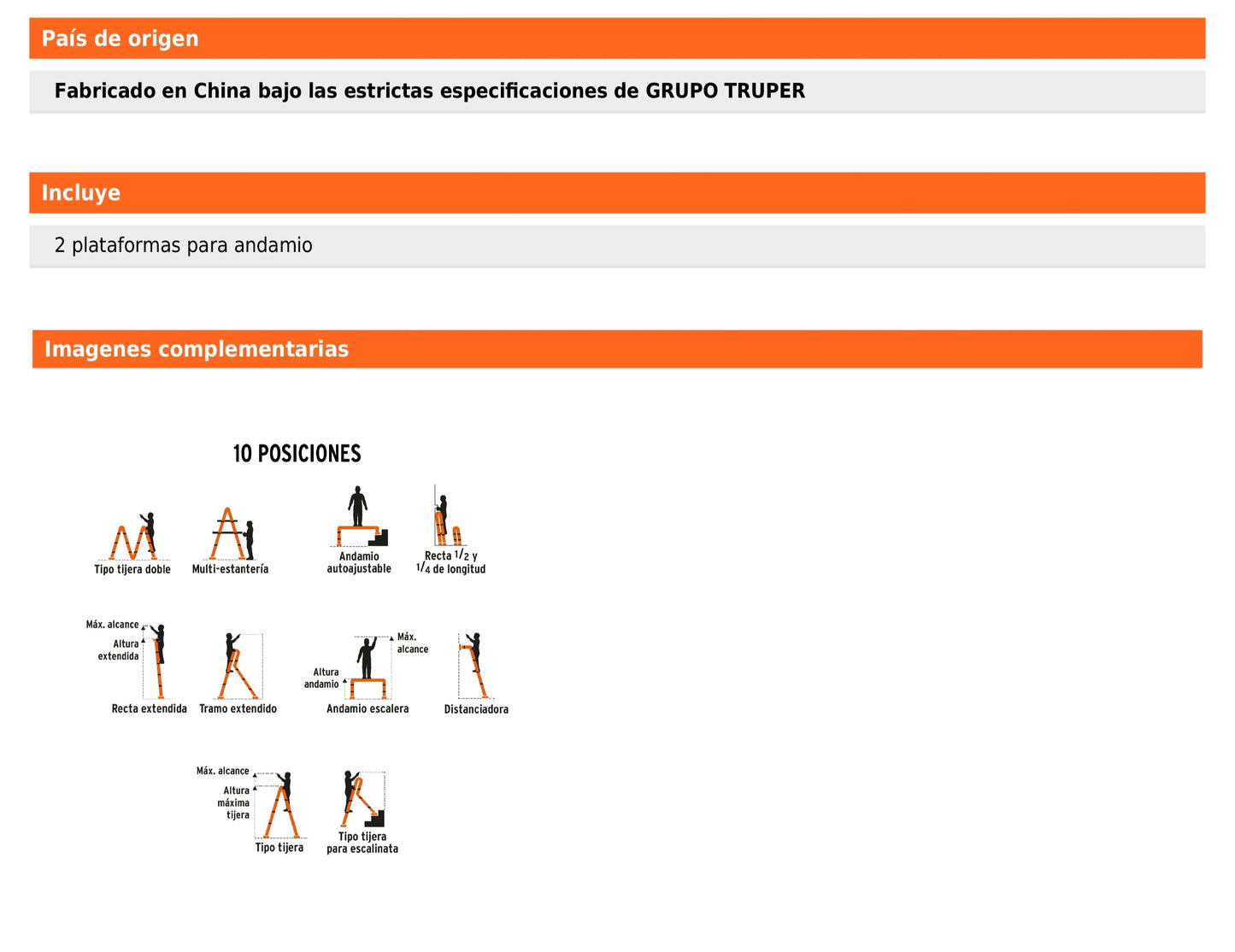Escalera multiposición de 16 peldaños Tipo I fabricada en aluminio