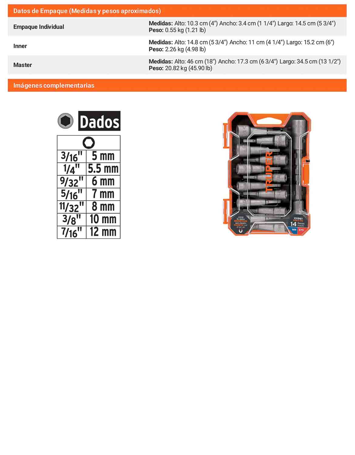 Juego de 14 Dados Magnéticos para Taladro
