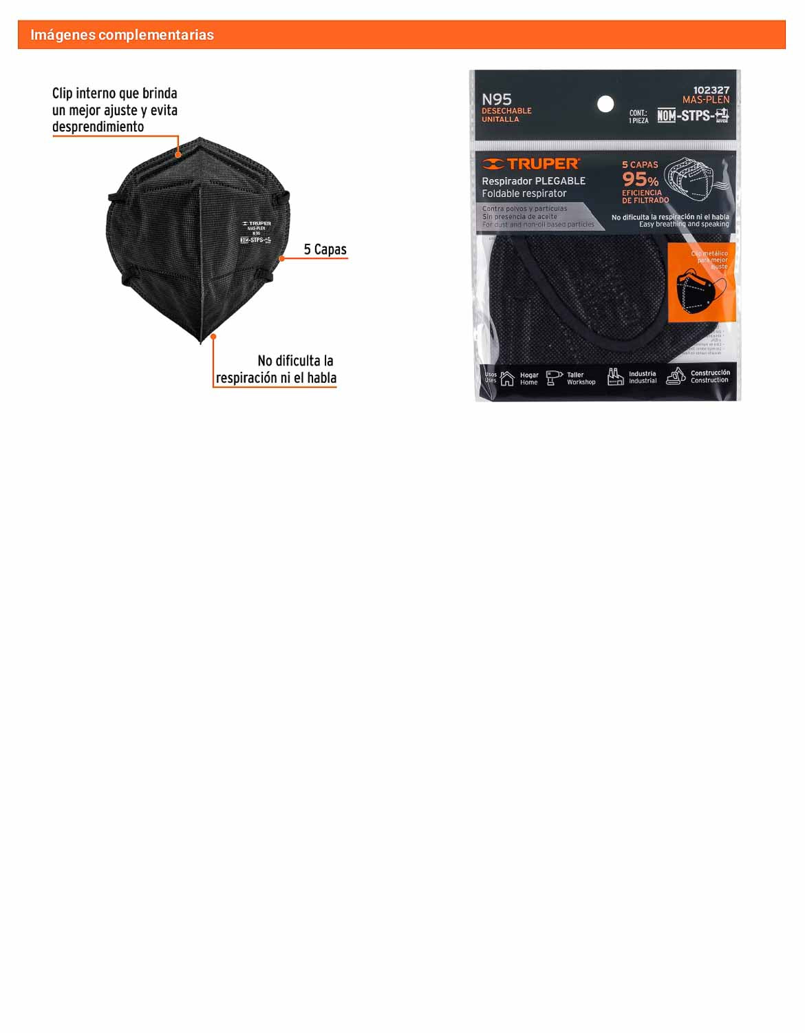 Respirador plegable N95 color negro
