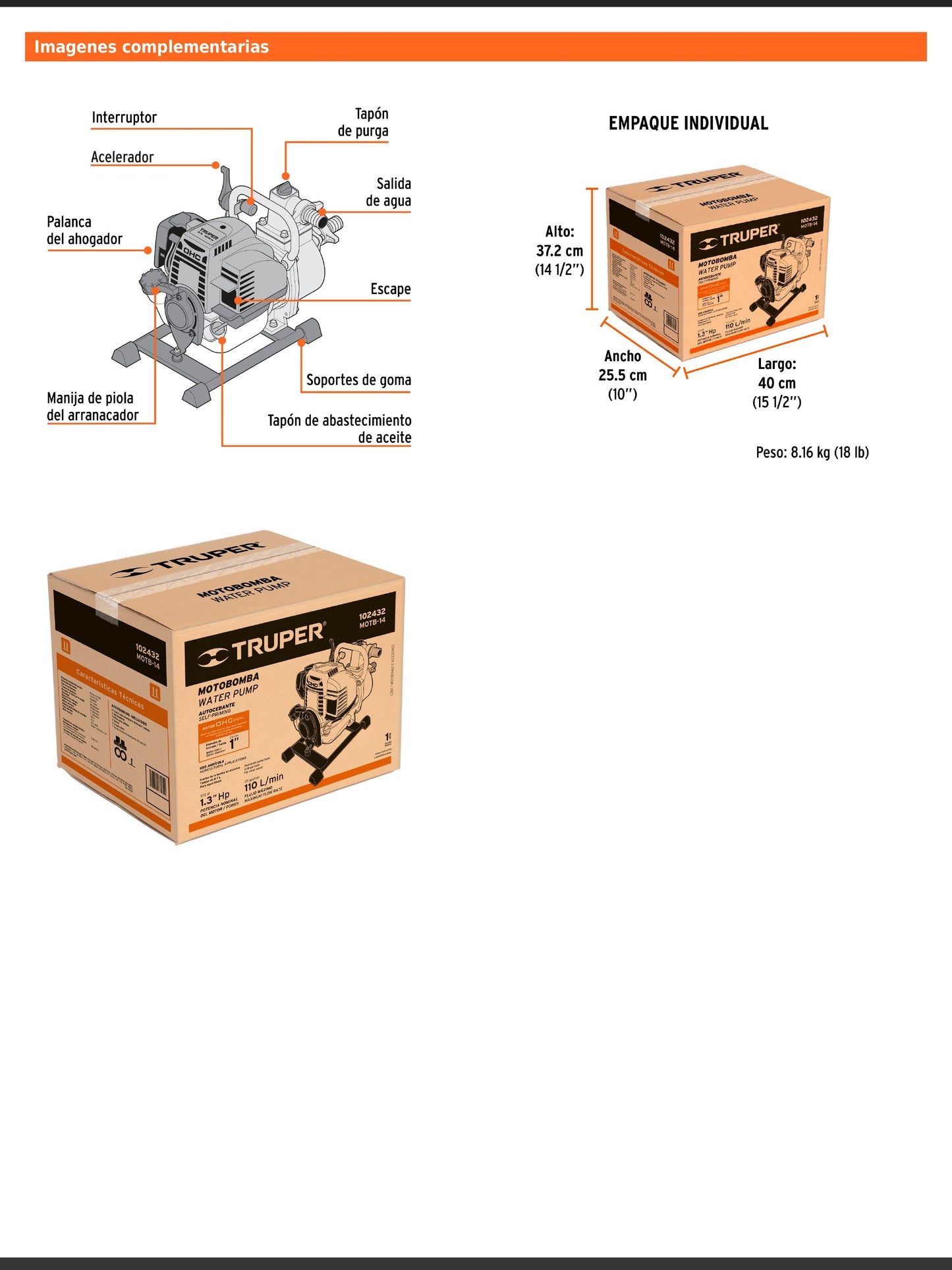 Motobomba autocebante de 1 pulgada por 1 pulgada a gasolina de 1 1/3 HP agrícola