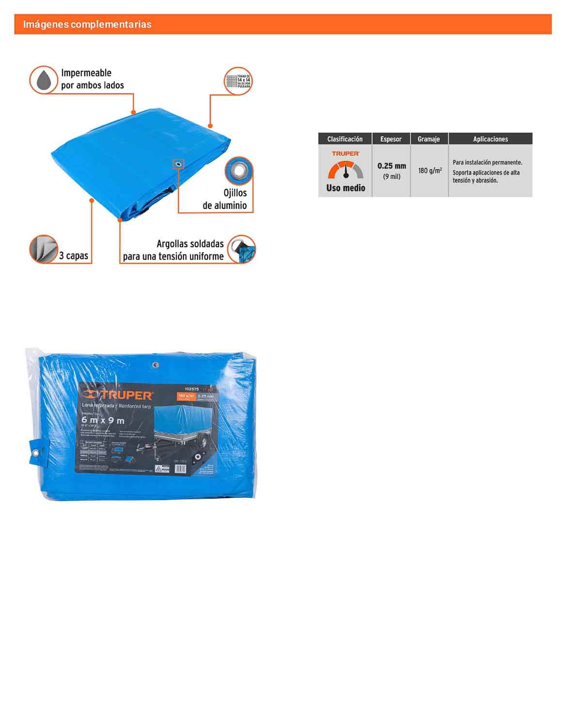 Lona Polietileno Reforzada 6x9 m Azul 180g