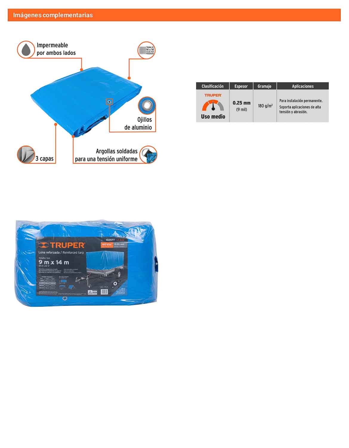 Lona Polietileno Reforzada 9x14 m Azul 180g