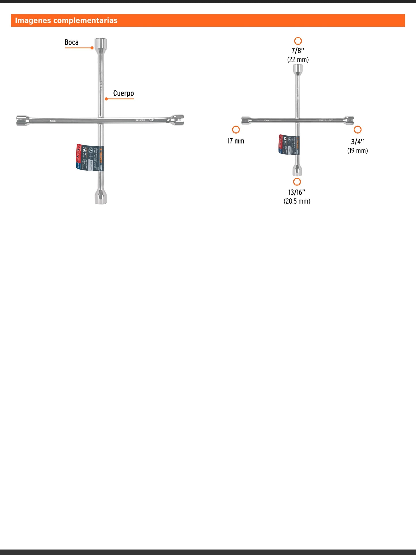 Llave de cruz de 35 cm pulida y cromada
