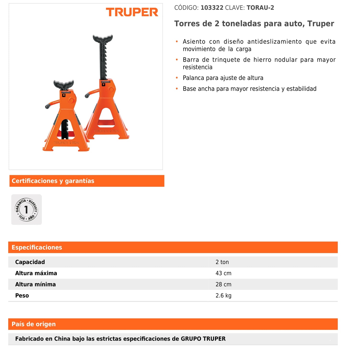 Torres para auto camioneta y camión 2 piezas