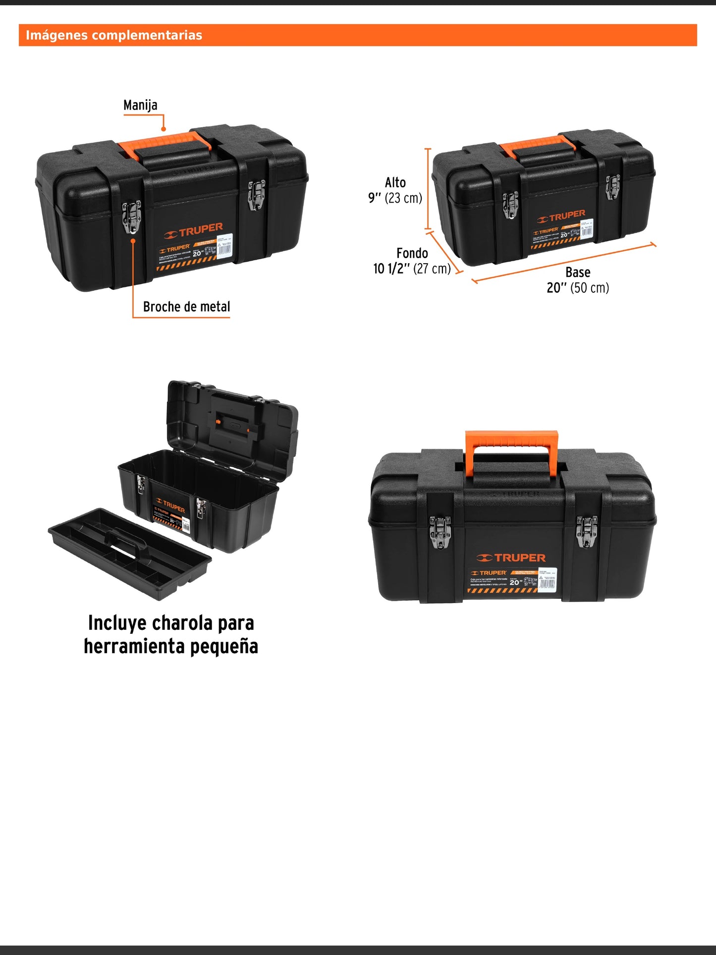 Caja para herramienta de 20 in industrial con broches metálicos