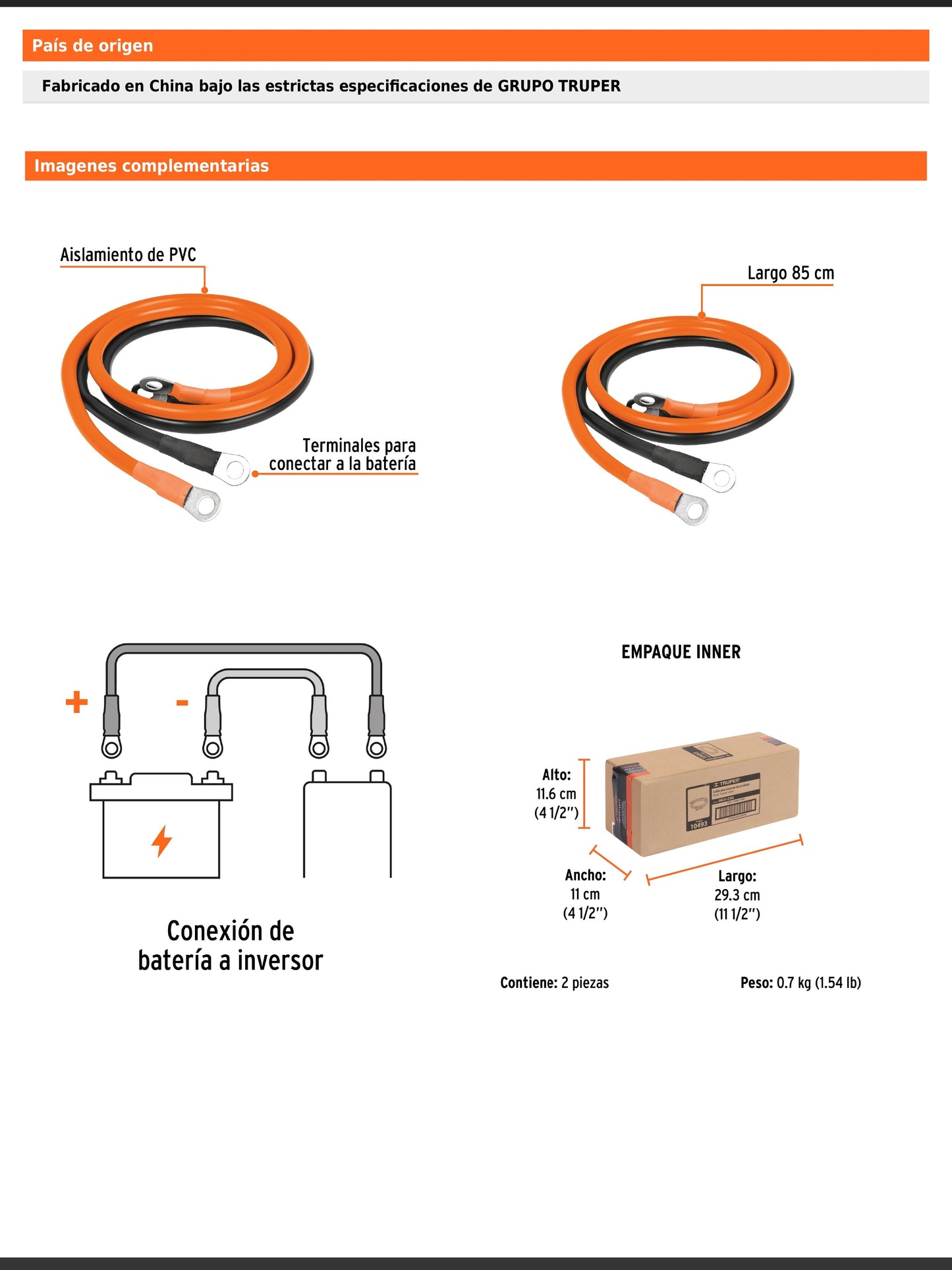 Cable para inversores de corriente INCO-1000 e INCO-1500
