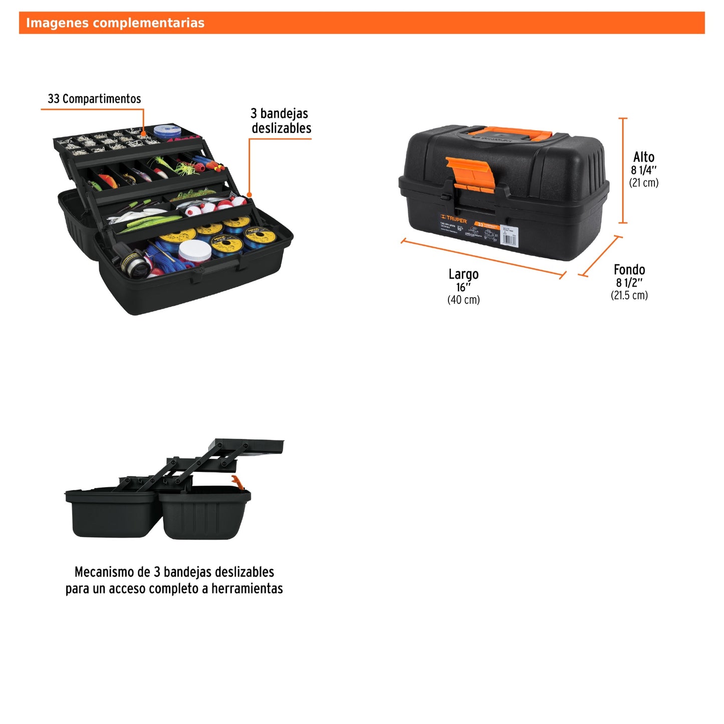 Caja para Pesca de 16" con 3 Bandejas Deslizables