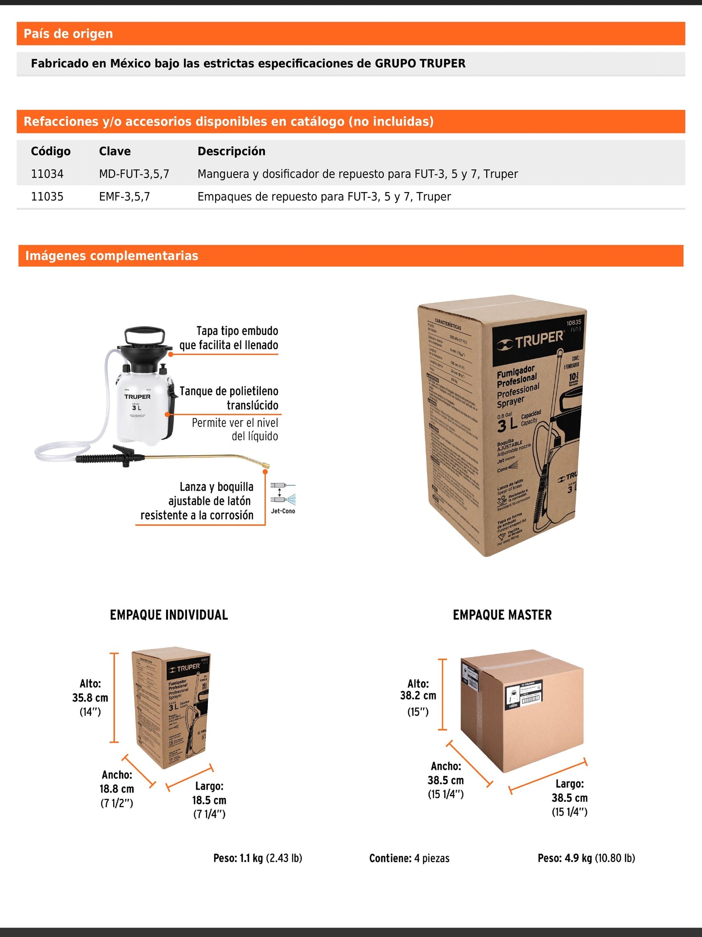Fumigador jardinero de 3 litros con lanza y boquilla ajustable