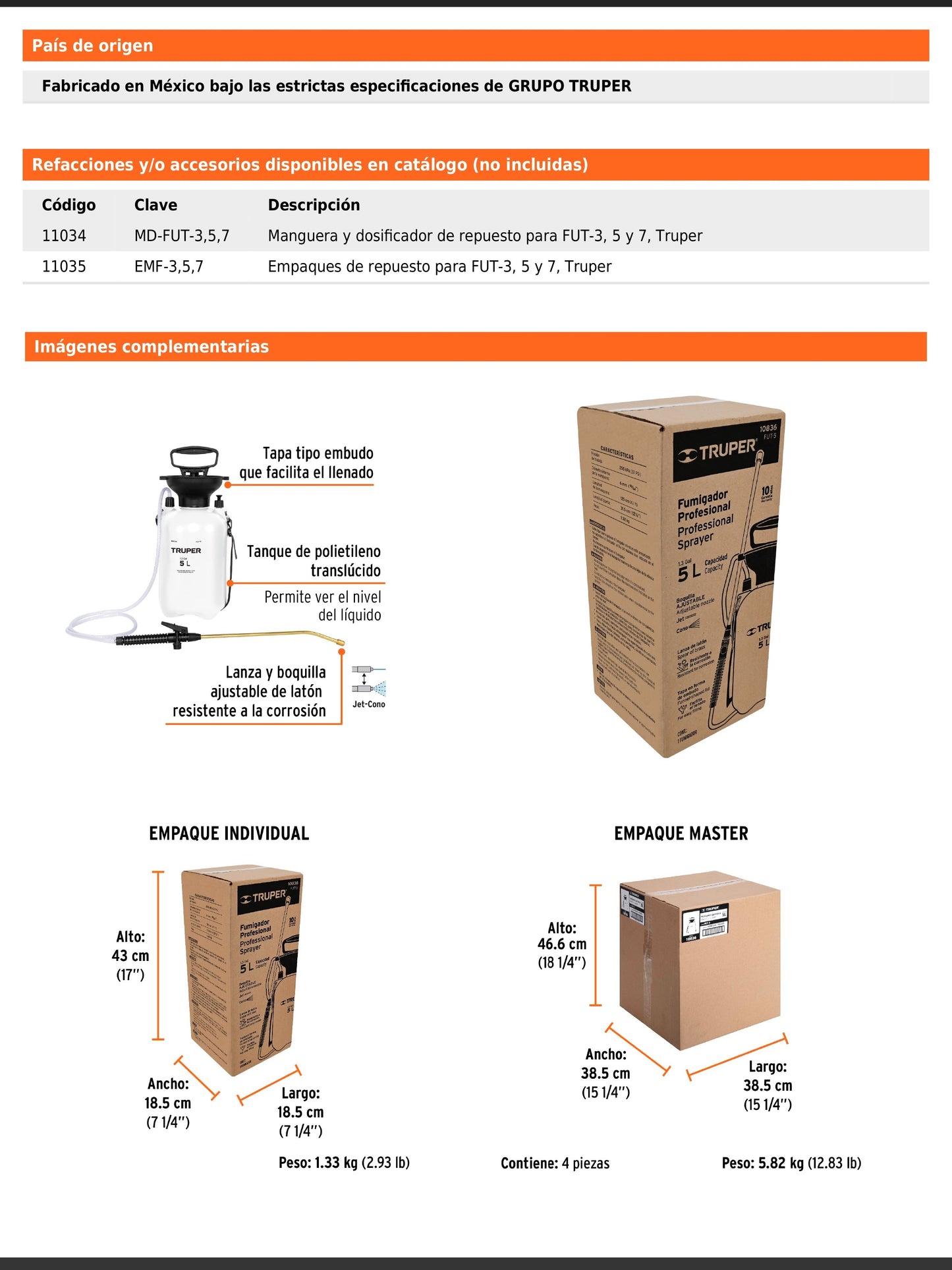 Fumigador jardinero de 5 litros con lanza y boquilla ajustable