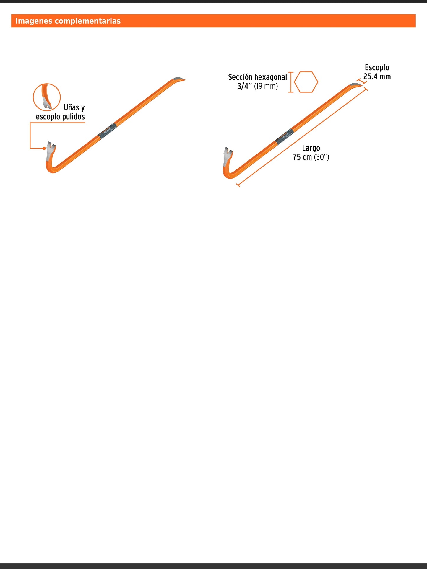 Barreta de uña de 3/4 in y 75 cm ideal para sacar clavos y desarmar cimbras