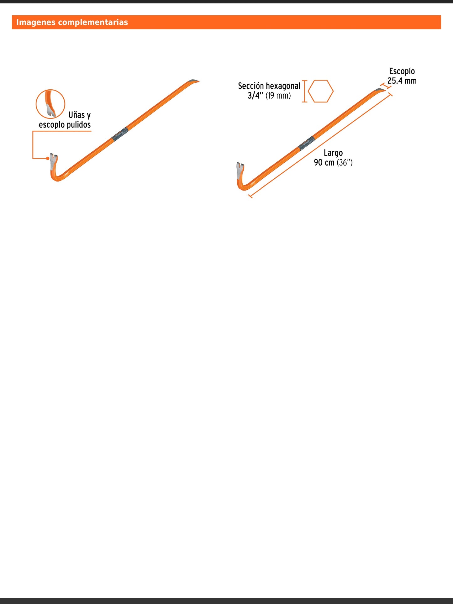 Barreta de uña de 3/4 in y 90 cm ideal para sacar clavos y desarmar cimbras