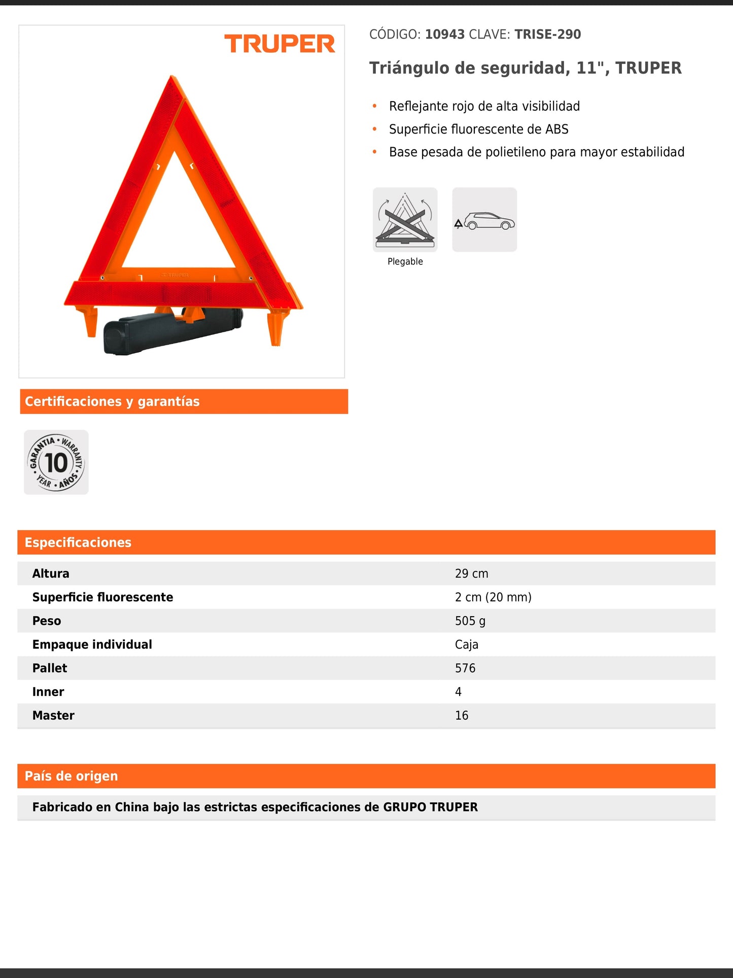 Triángulo de seguridad de 29 cm