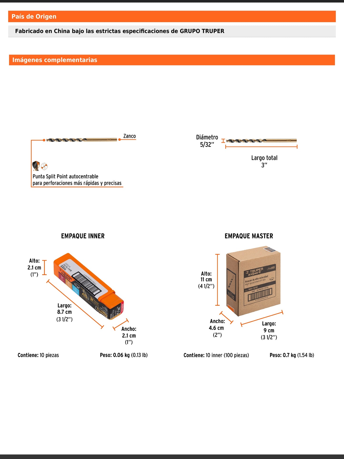 Broca HSS de 5/32 in con punta Split Point
