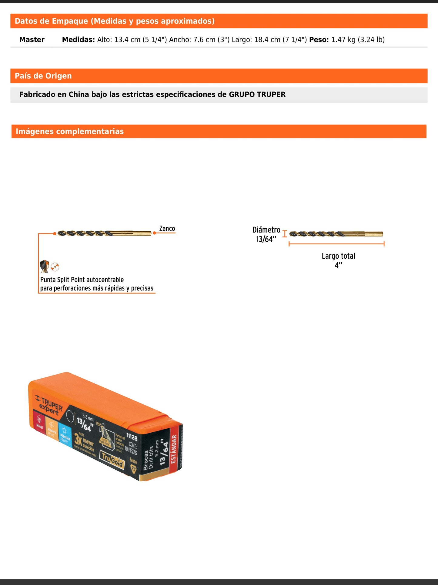 Broca HSS de 13/64 in con punta Split Point
