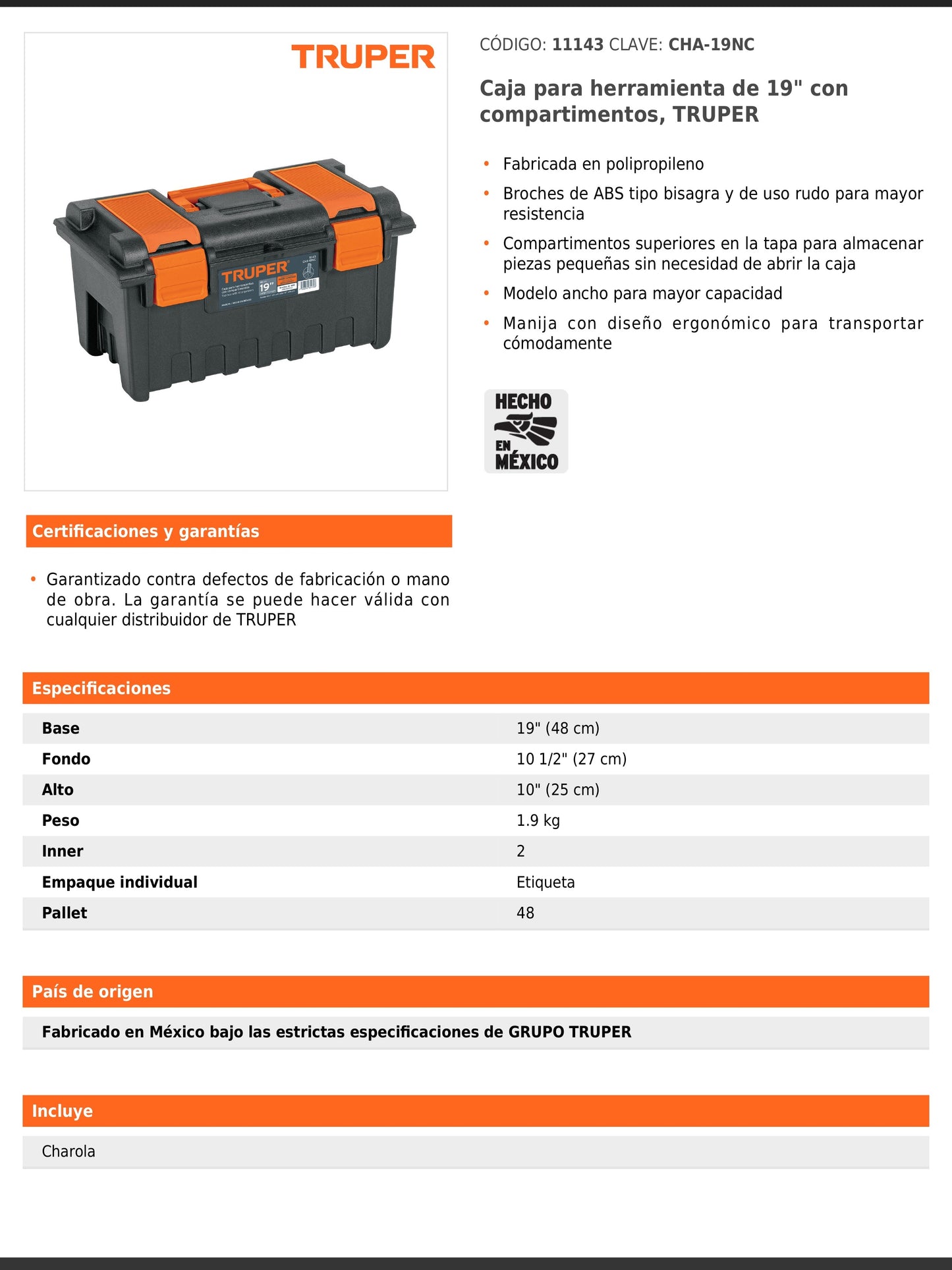Caja para herramienta de 48 cm con compartimentos
