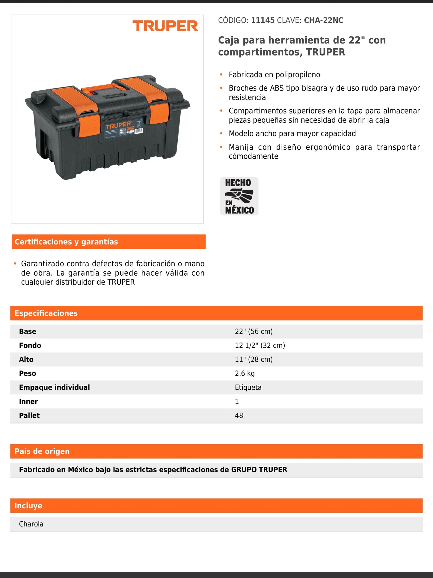 Caja para herramienta de 56 cm con compartimentos