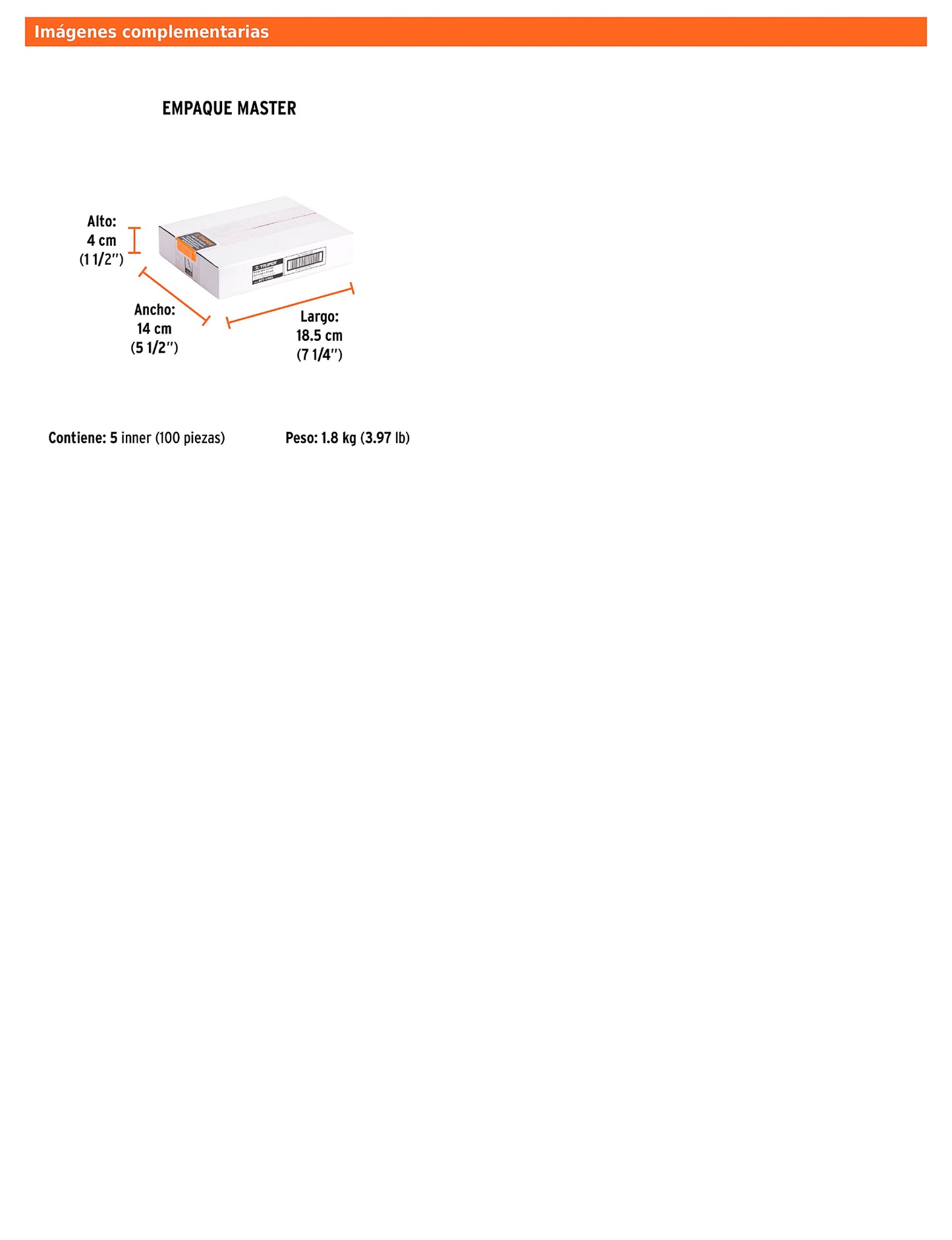 Broca para concreto de 1/4 x 4 in con punta de carburo de tungsteno