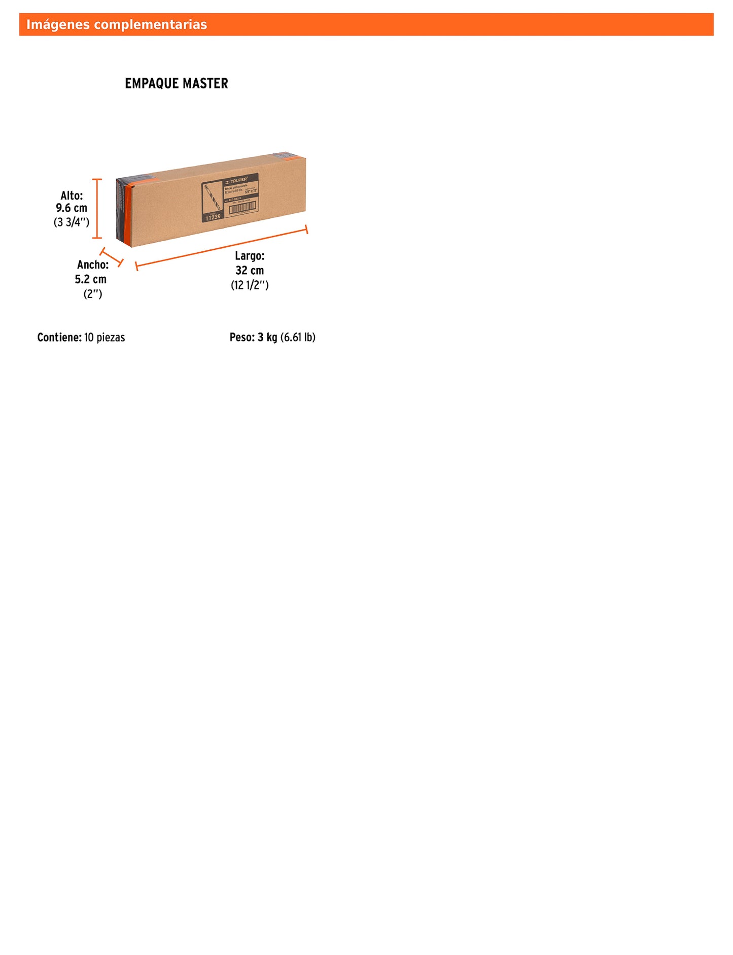 Broca para concreto de 5/8 x 12 in con punta de carburo de tungsteno