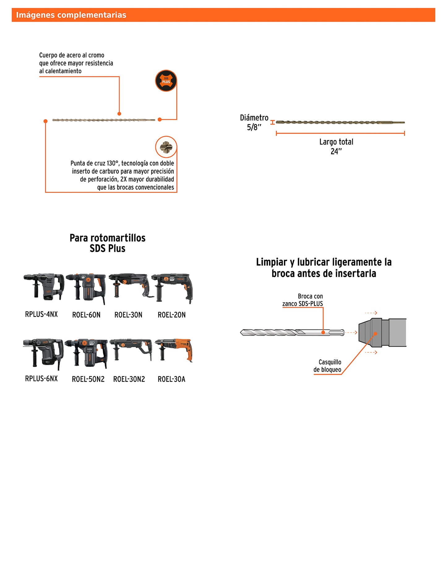 Broca SDS Plus de 5/8 in con largo de 24 in