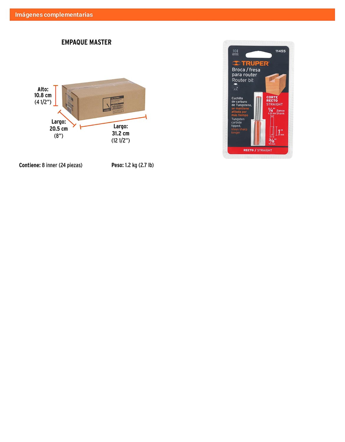 Broca para router recta 2 filos 3/8"