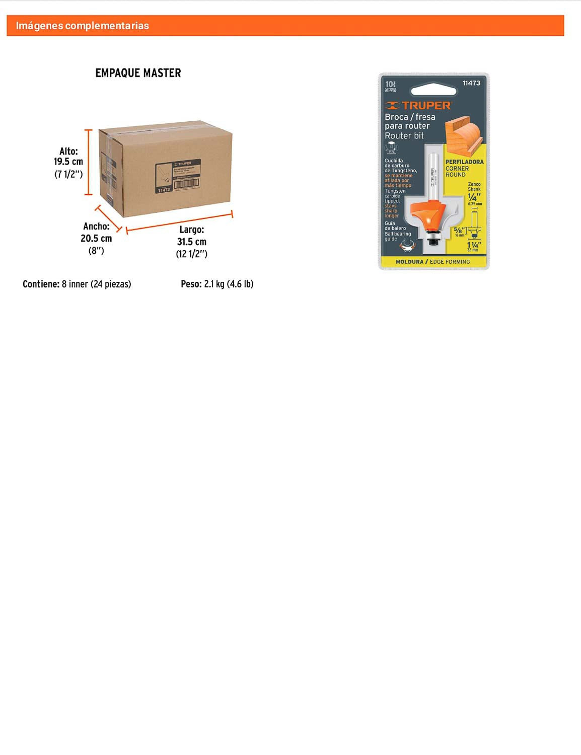 Broca para router redondeado con moldura 1-1/4"