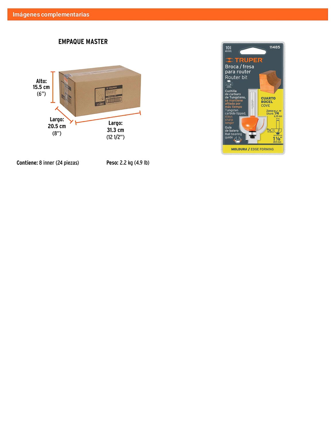Broca para router bocel cuarto 1-1/8"