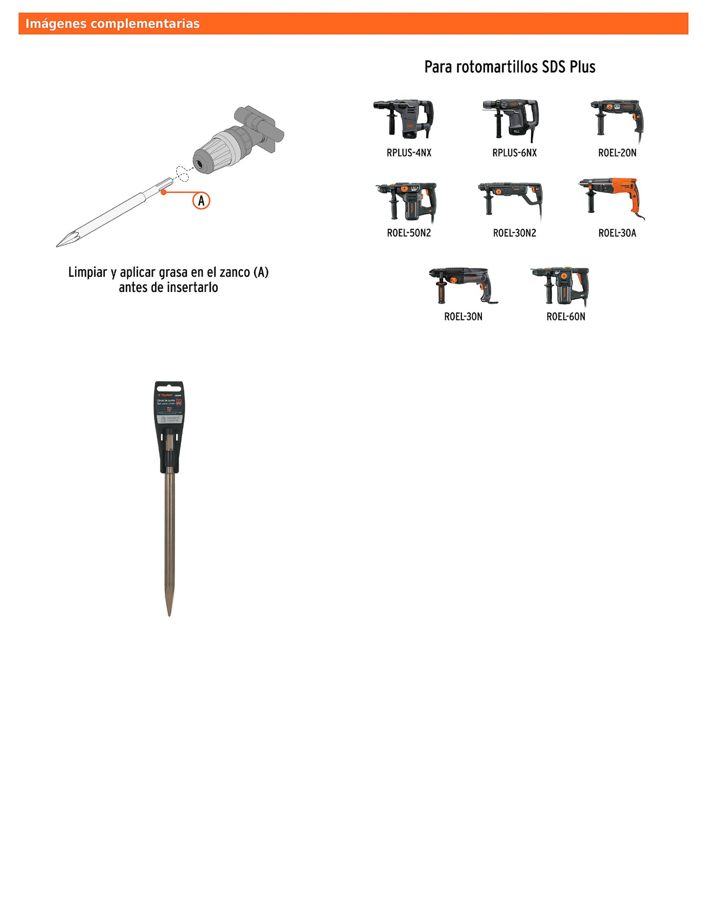 Cincel de punta SDS Plus de 10 in