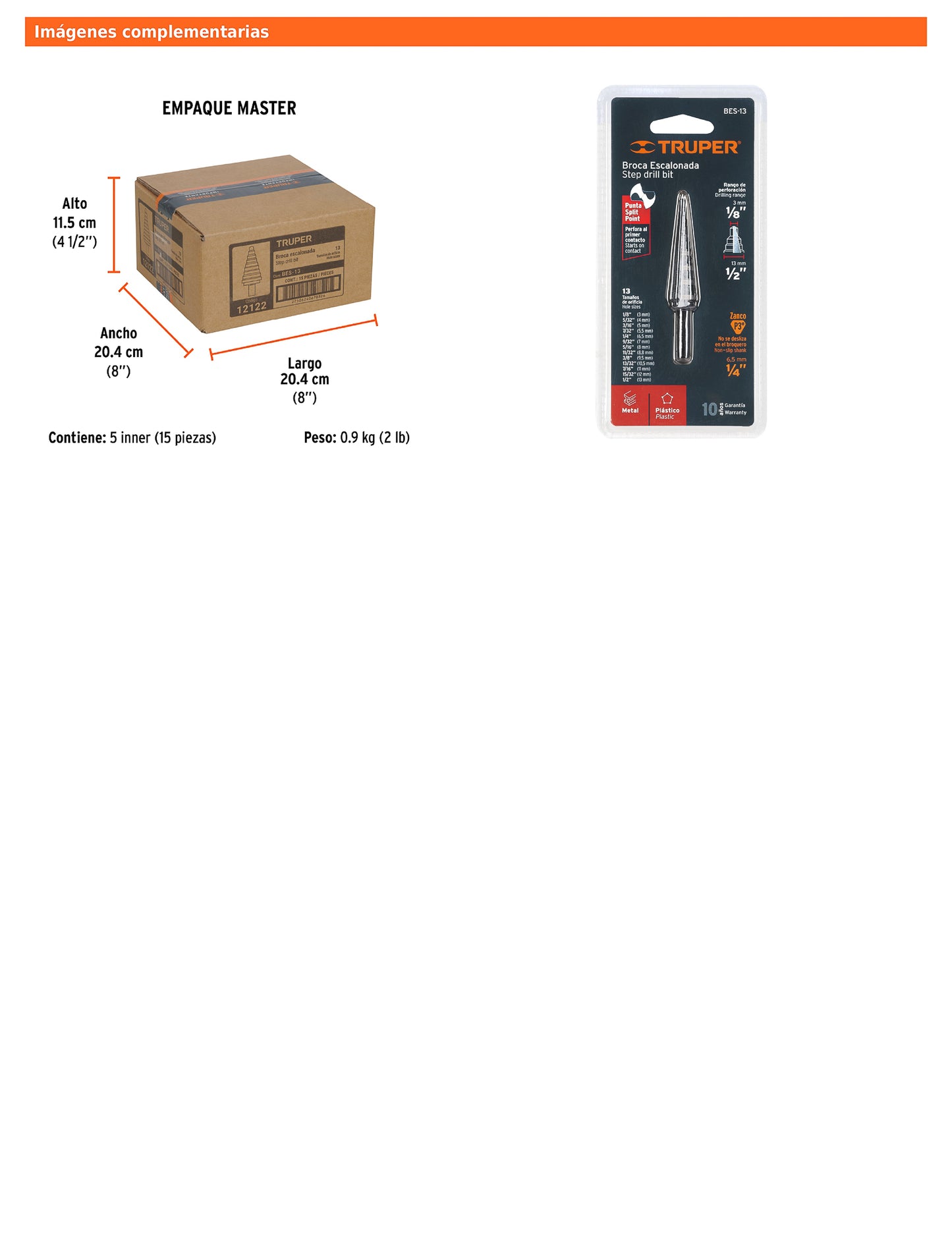 Broca escalonada óxido negro de 13 escalones con punta Split Point