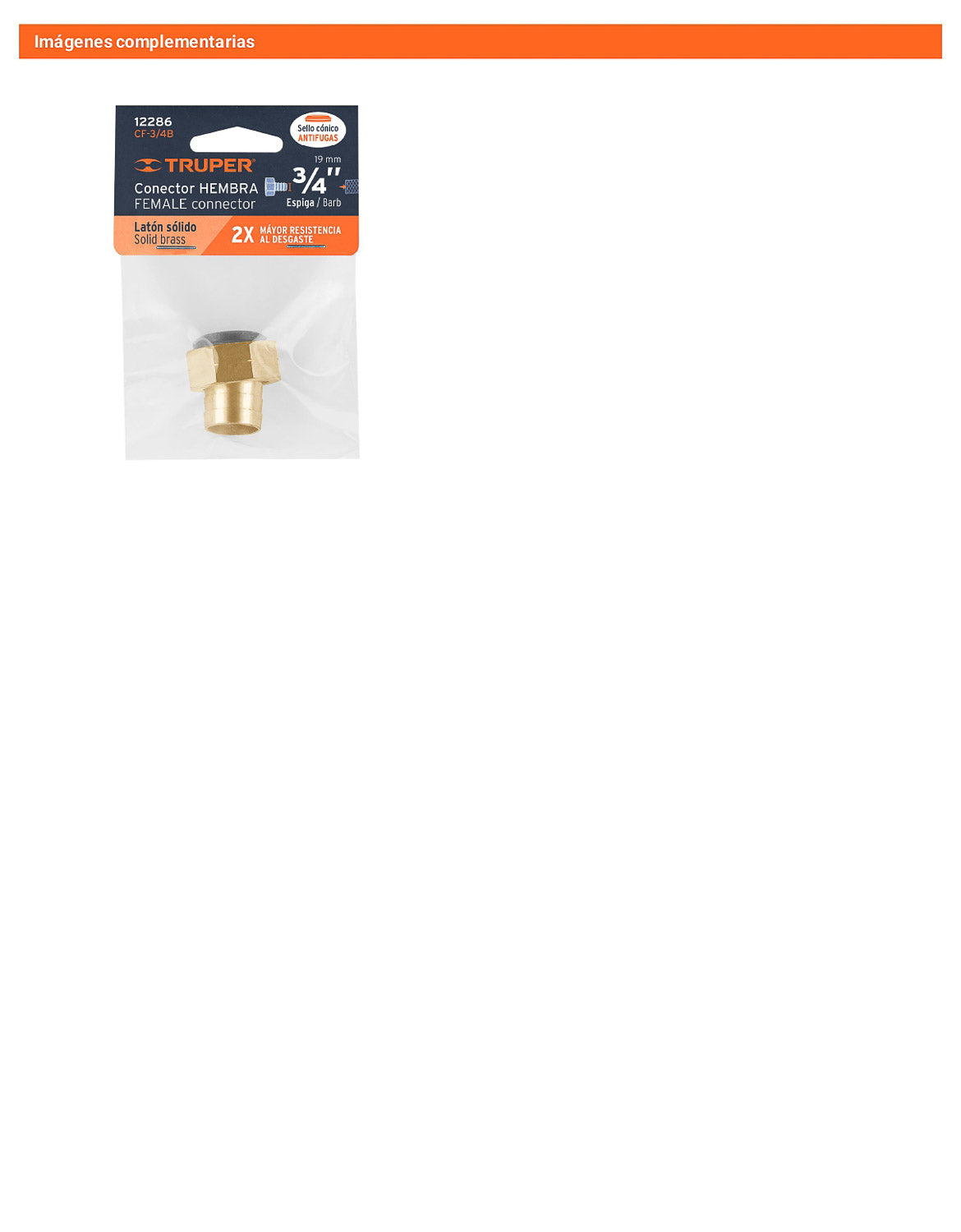 Conector 3/4pulg. hembra de latón sólido para manguera