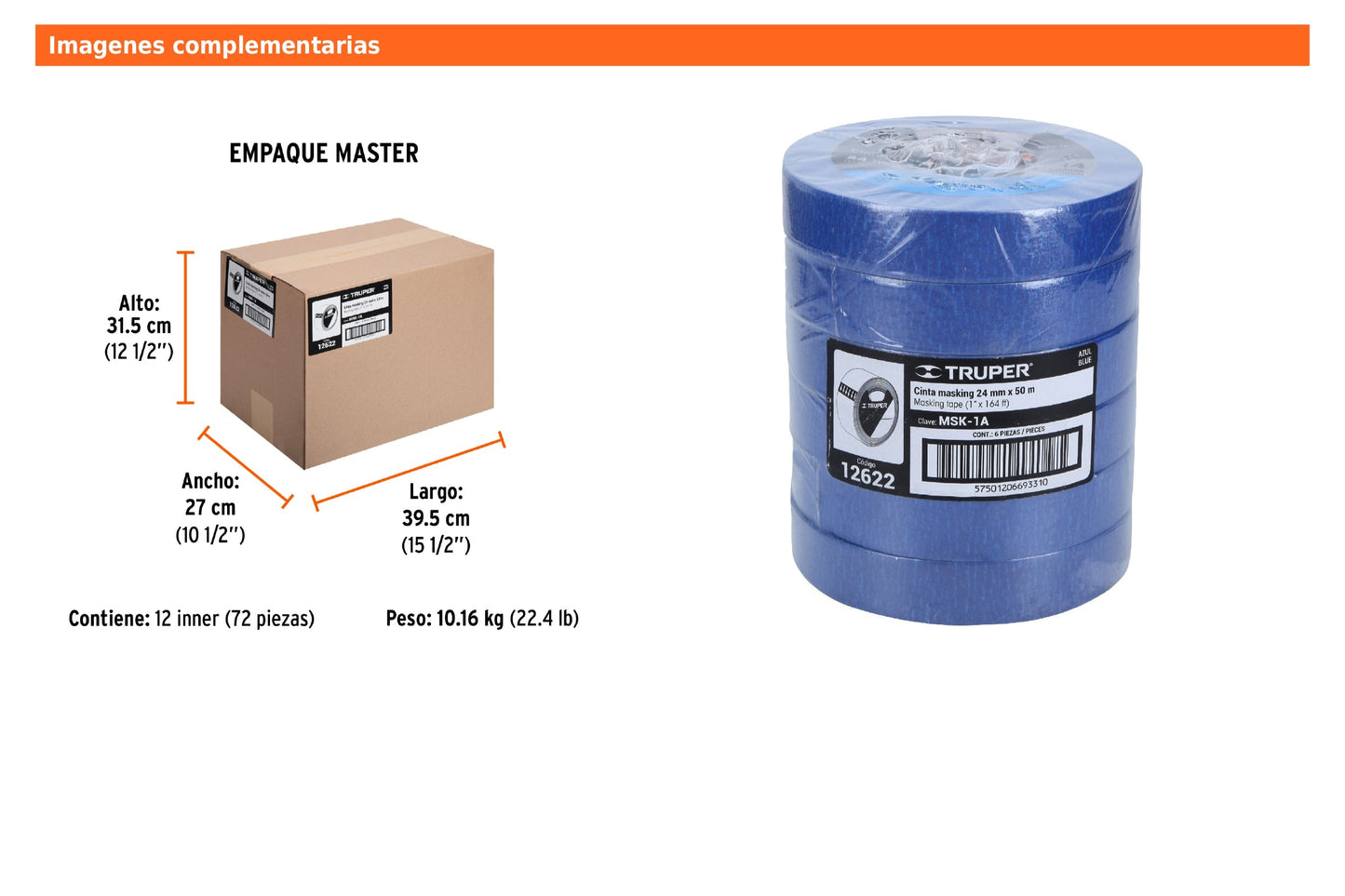 Cinta Masking Tape Azul de 1" x 50 m para Pintor