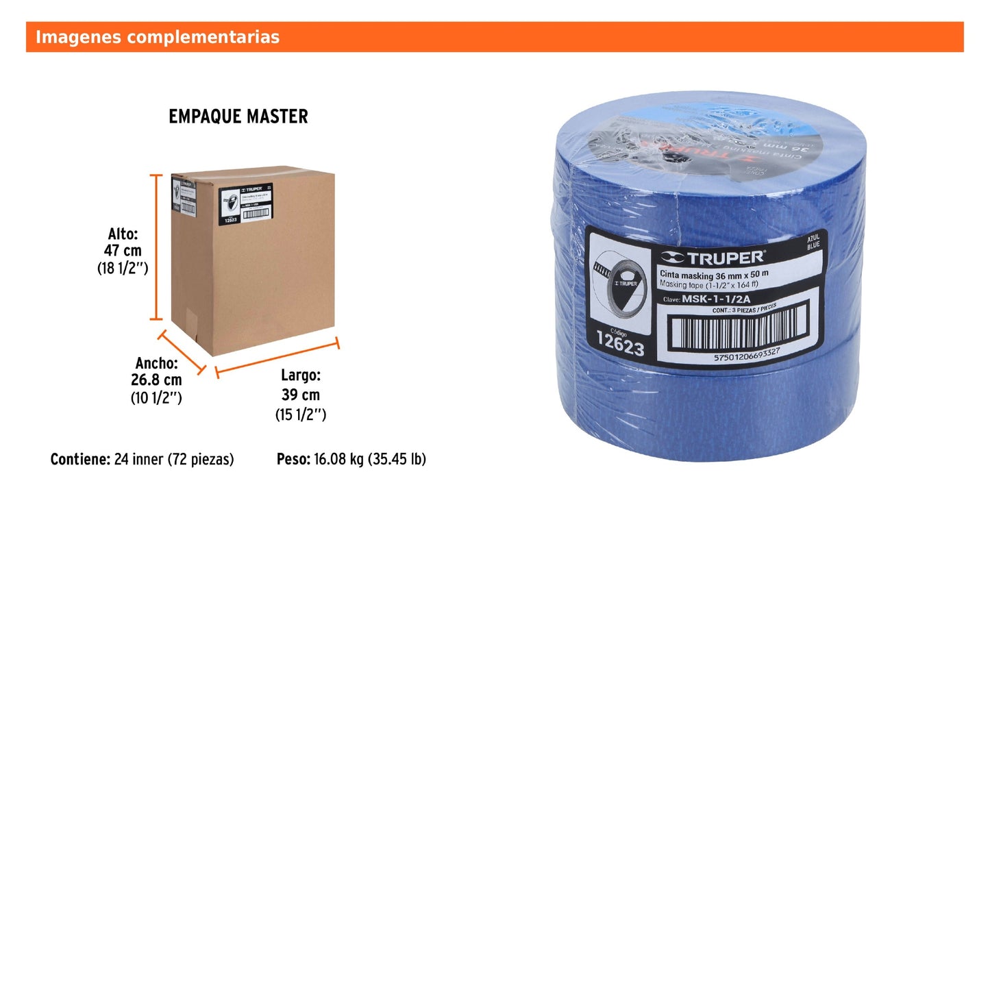 Cinta Masking Tape Azul de 1-1/2" x 50m para Pintor