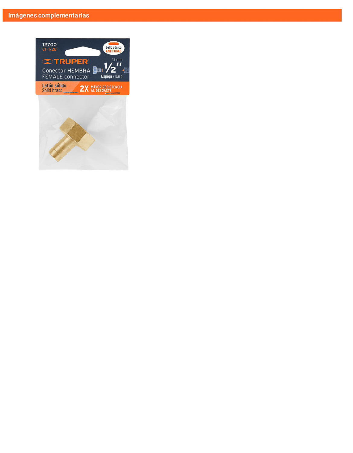 Conector 1/2pulg. hembra de latón sólido para