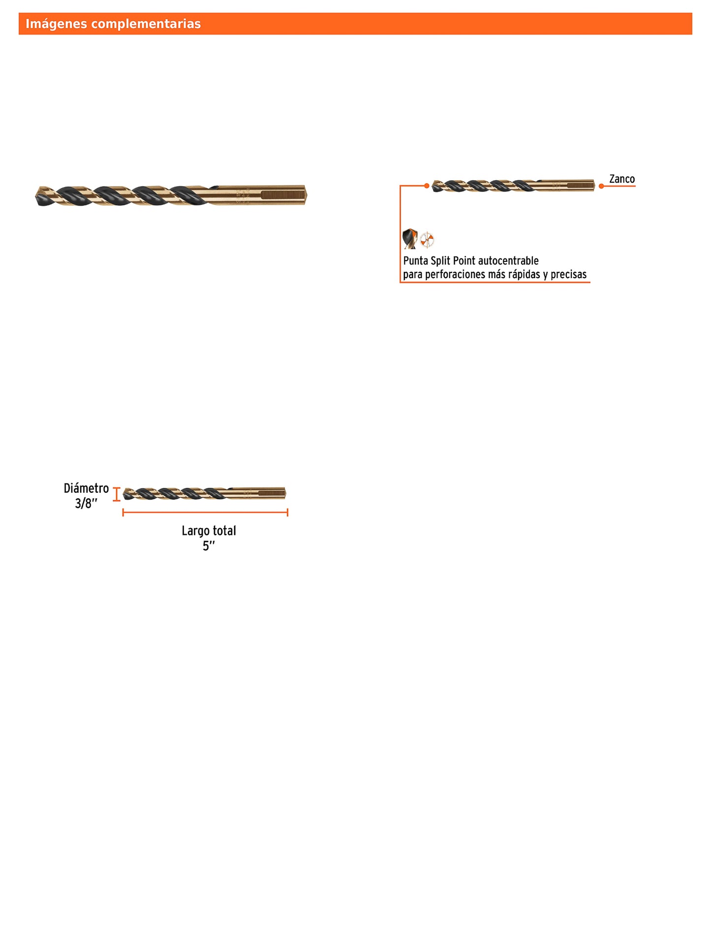 Broca HSS 3/8 pulg Trugold para metal con punta Split Point