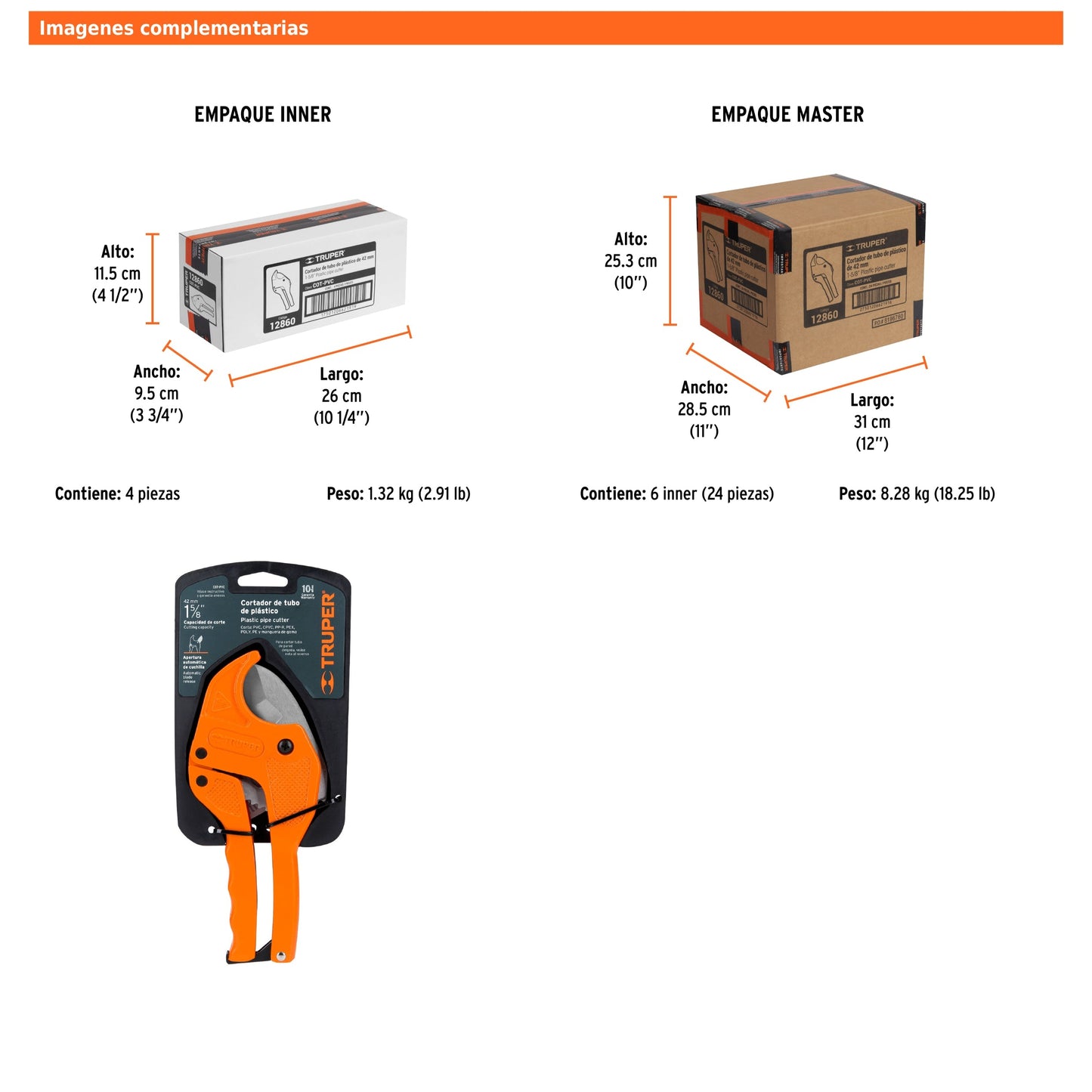 Cortador de Tubo de Plástico, Capacidad Corte 1-5/8"