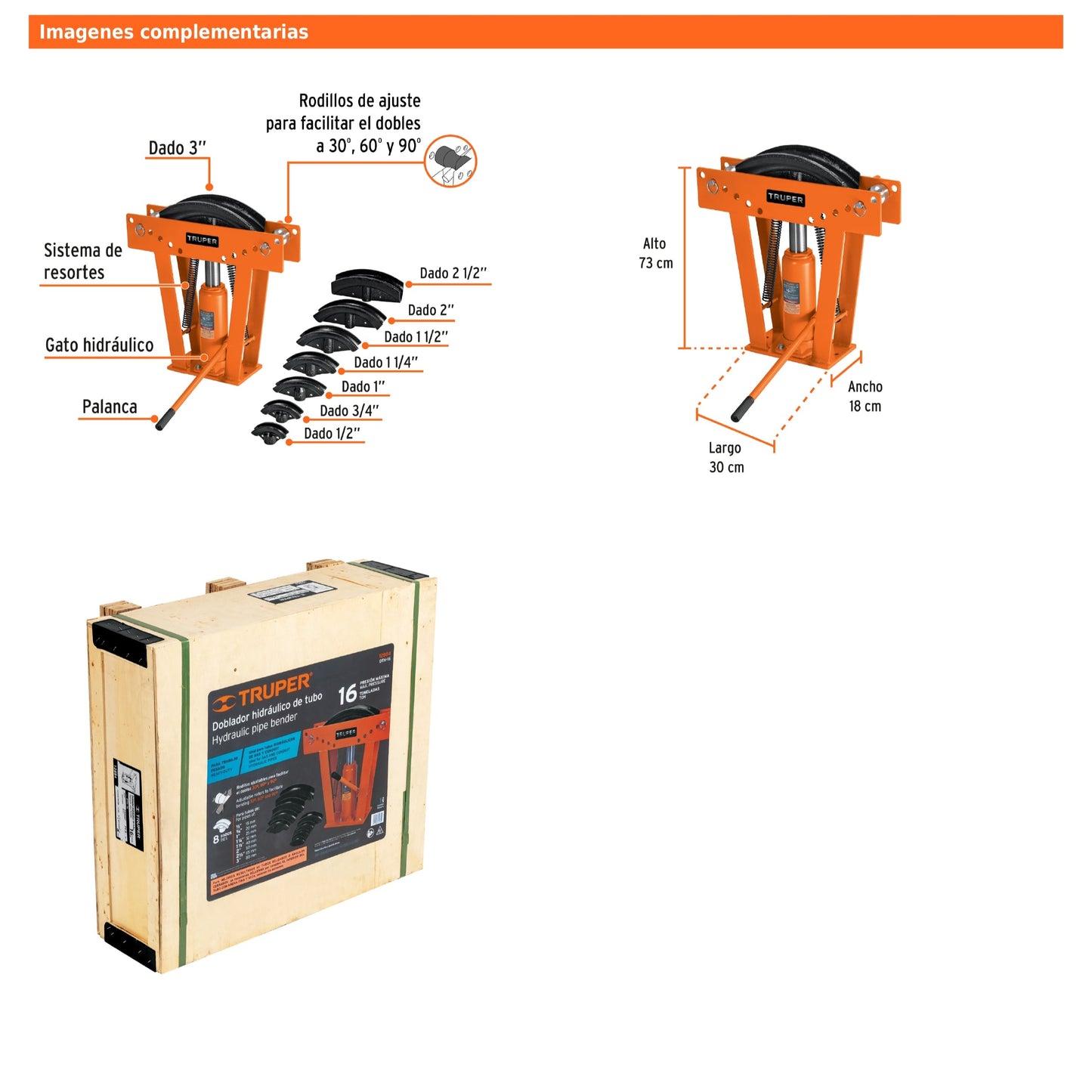 Doblador hidráulico para tubo de 16 toneladas con dados de hierro nodular