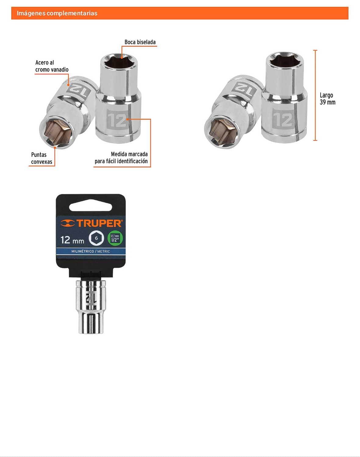 Dado 12 mm cuadro 1/2 pulg