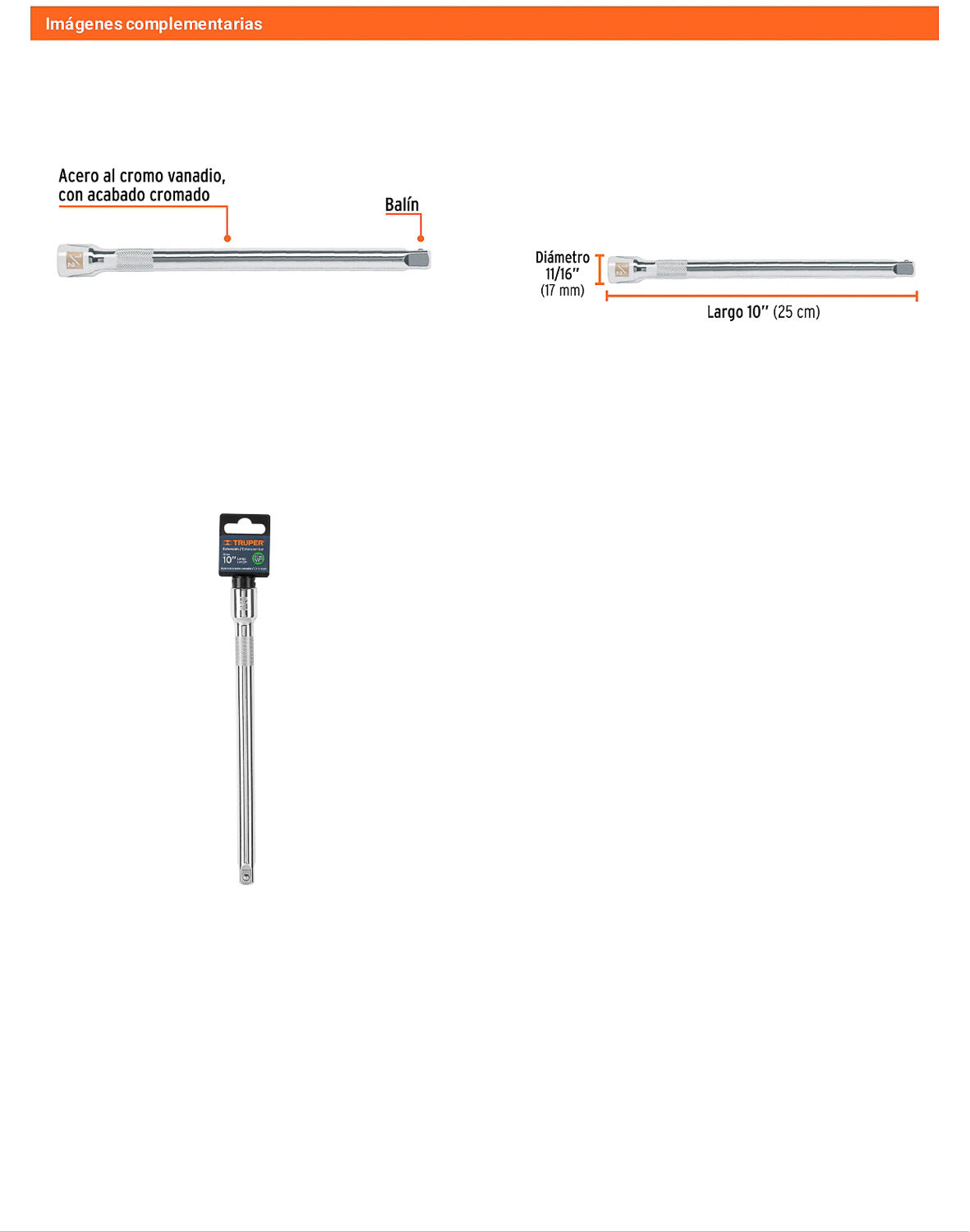 Extensión matraca cuadro 1/2 pulg 10 pulg