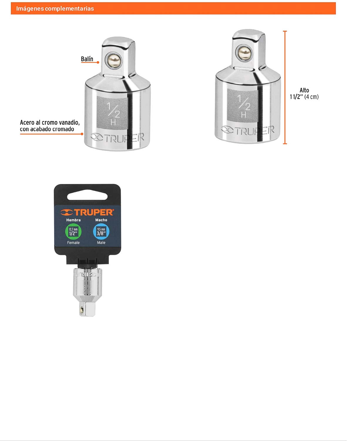 Adaptador matraca 1/2 pulg a 3/8 pulg