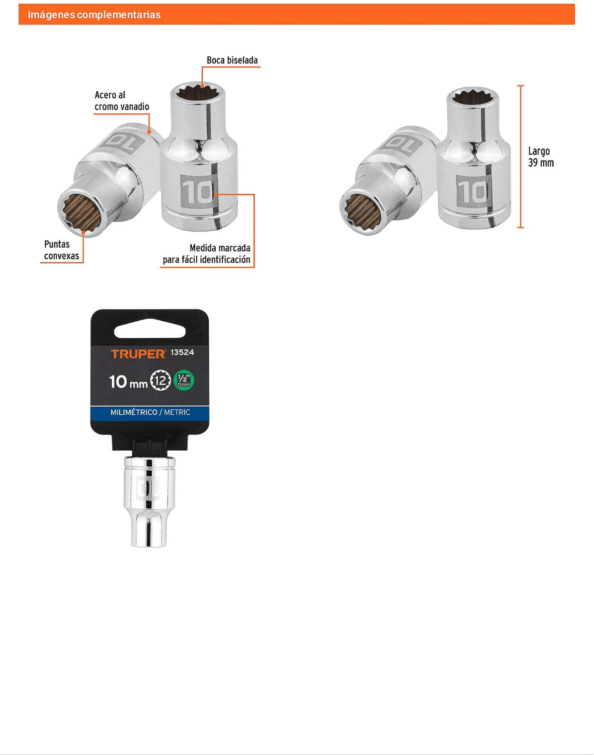 Dado 10 mm 12p cuadro 1/2pulg
